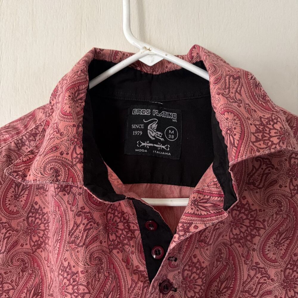 EROS PLATINO Men Medium 38 Red Button-Up Long Sleeve Shirt Cotton - Picture 5 of 9